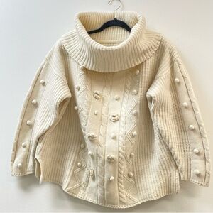 Oversized cowel neck chunky sweater w raised pom poms and roses. Hong Kong